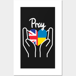 Pray For Ukraine, Pray For Peace, UK Supports Ukraine, UK Stands With Ukraine, Heart With Combined Flags Posters and Art